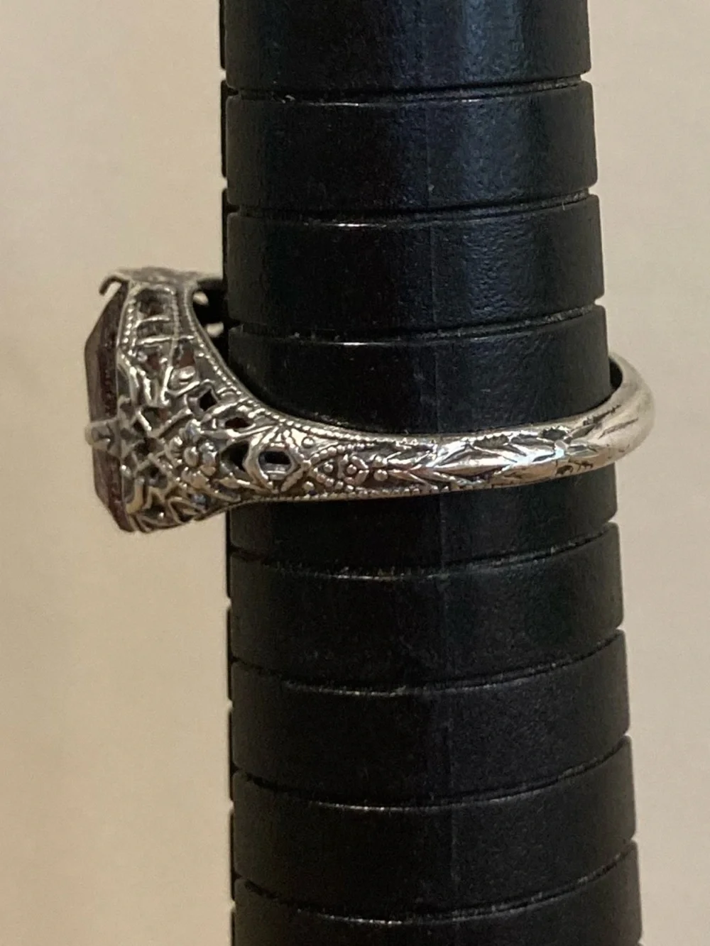 Sterling Silver Filigree Ring with Purple Stone - Size 7